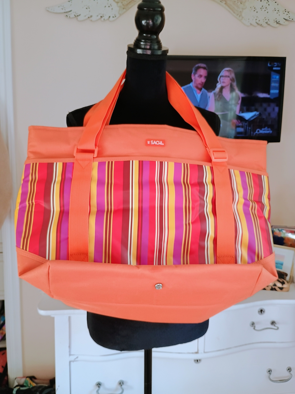 SACHI Orange Striped Tote Bag